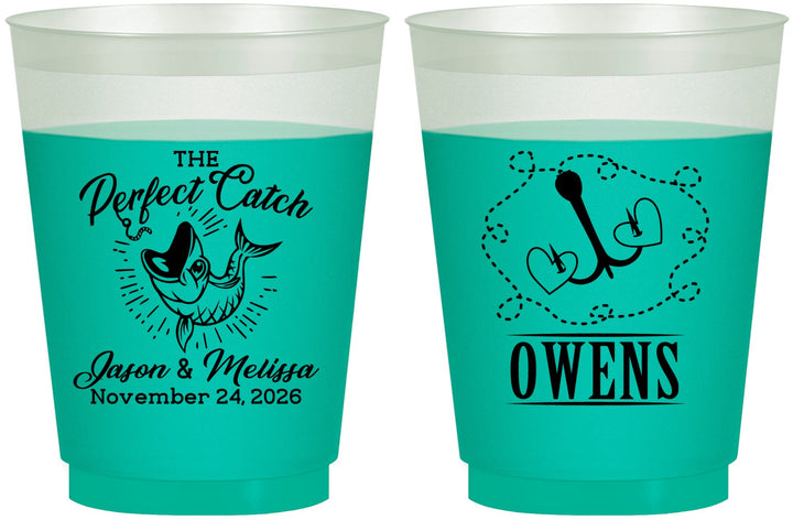 Custom Wedding 16 oz Color Changing Frosted Cups - The Perfect Catch | 232