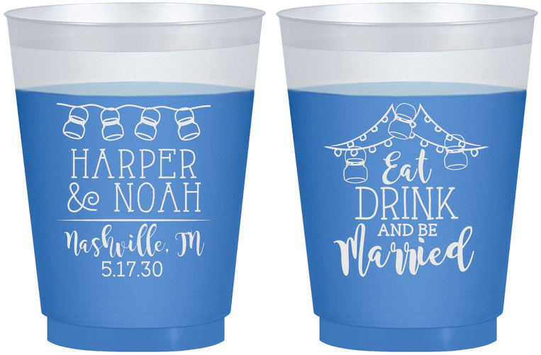 Custom Wedding 16 oz Color Changing Frosted Cups - Eat Drink Be Married | 235