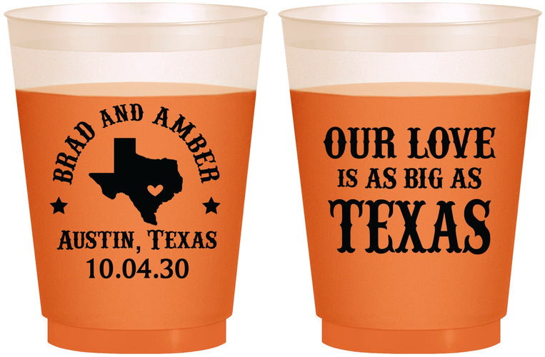 Custom Wedding 16 oz Color Changing Frosted Cups - Our Love Is As Big As Texas | 236