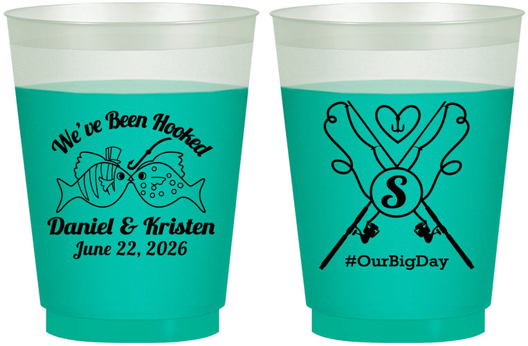 Custom Wedding 16 oz Color Changing Frosted Cups - Been Hooked Fishing | 238