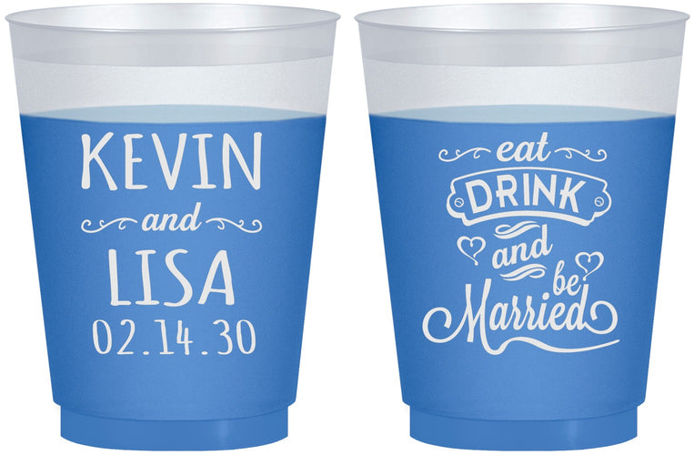 Custom Wedding 16 oz Color Changing Frosted Cups - Eat Drink Be Married | 239
