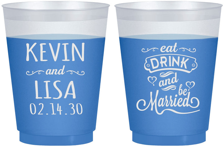 Custom Wedding 16 oz Color Changing Frosted Cups - Eat Drink Be Married | 239