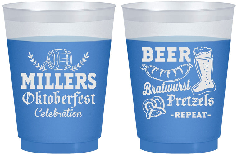 Custom Oktoberfest 16 oz Color Changing Frosted Cups - Bratwurst Pretzels | 240007