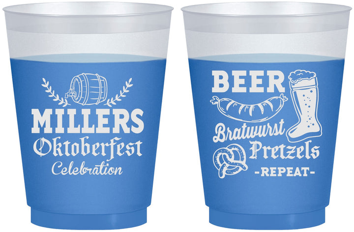 Custom Oktoberfest 16 oz Color Changing Frosted Cups - Bratwurst Pretzels | 240007