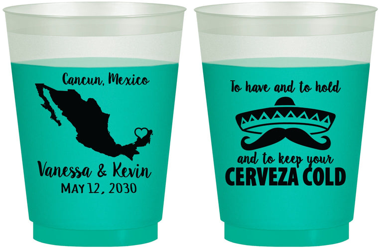 Custom Wedding 16 oz Color Changing Frosted Cups - Cerveza Mexico | 241