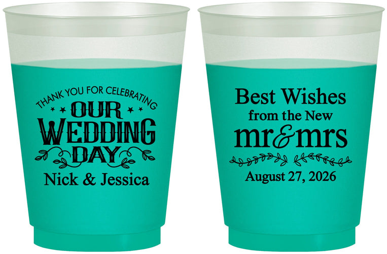 Custom Wedding 16 oz Color Changing Frosted Cups - Best Wishes Mr And Mrs | 242