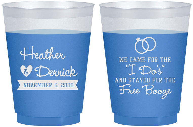 Custom Wedding 16 oz Color Changing Frosted Cups - I Do Free Booze | 243