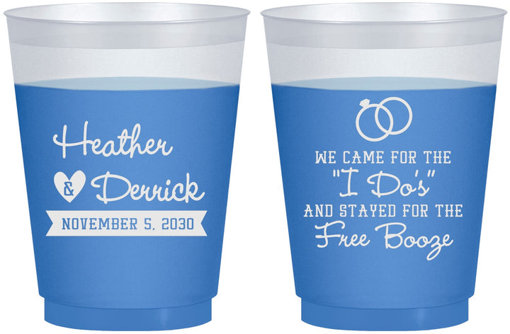 Custom Wedding 16 oz Color Changing Frosted Cups - I Do Free Booze | 243