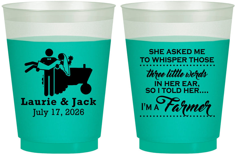 Custom Wedding 16 oz Color Changing Frosted Cups - Farmer Tractor | 244