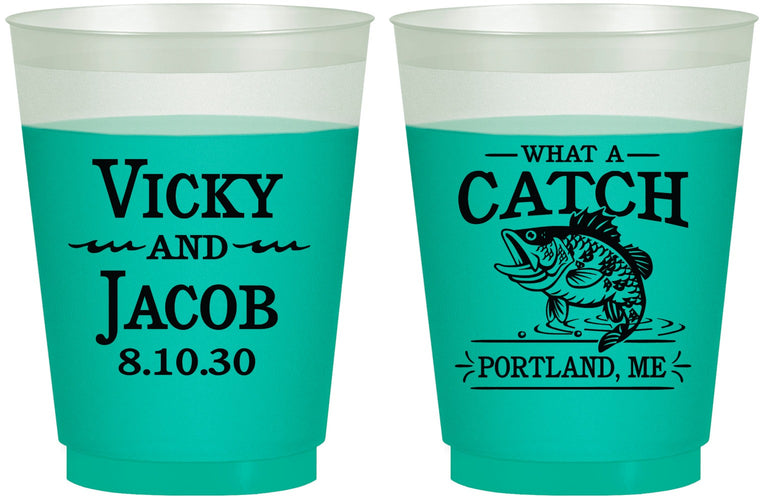 Custom Wedding 16 oz Color Changing Frosted Cups - What A Catch Fish | 247