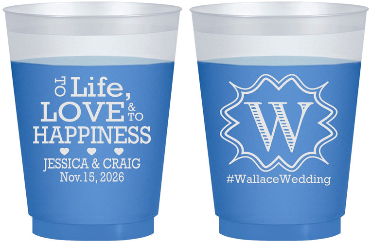 Custom Wedding 16 oz Color Changing Frosted Cups - Life Love Happiness | 248
