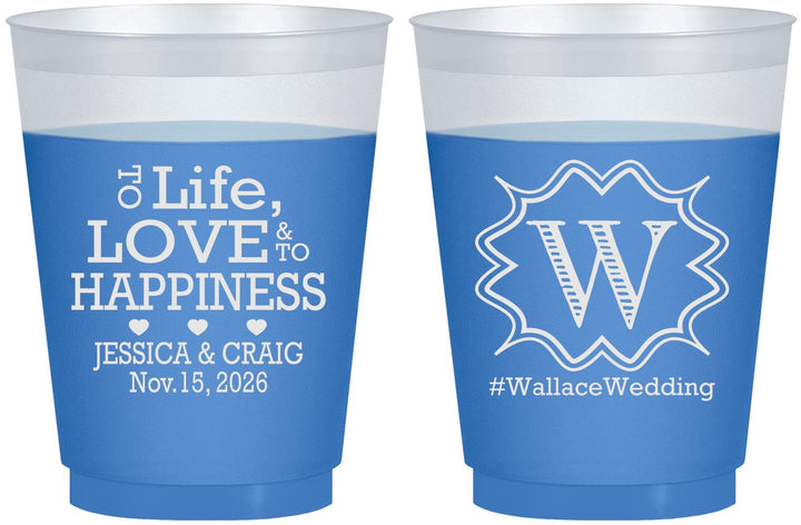Custom Wedding 16 oz Color Changing Frosted Cups - Life Love Happiness | 248
