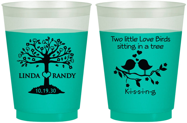 Custom Wedding 16 oz Color Changing Frosted Cups - Two Little Love Birds | 249