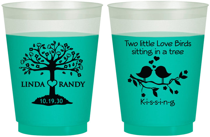 Custom Wedding 16 oz Color Changing Frosted Cups - Two Little Love Birds | 249