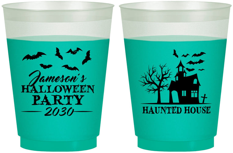 Custom Halloween 16 oz Color Changing Frosted Cups - Haunted House | 250006