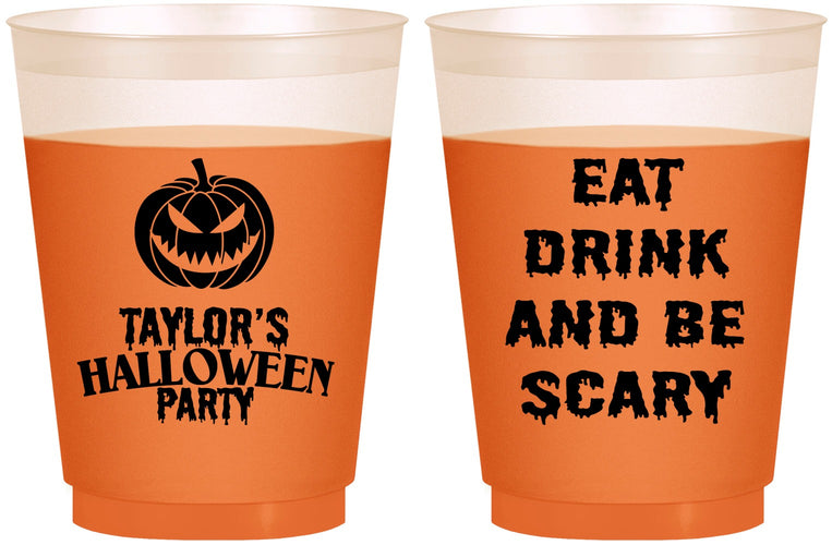 Custom Halloween 16 oz Color Changing Frosted Cups - Scary Pumpkin | 250008