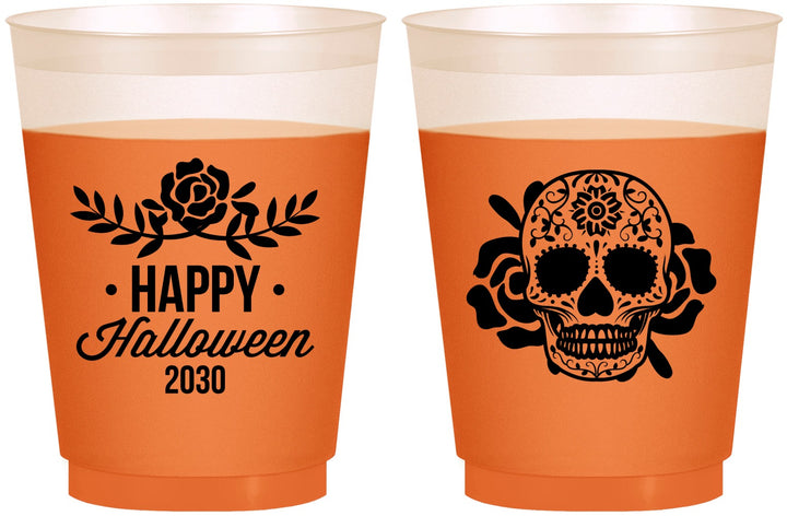 Custom Halloween 16 oz Color Changing Frosted Cups - Sugar Skull | 250020