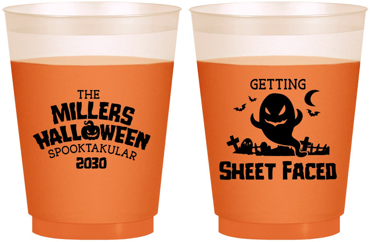 Custom Halloween 16 oz Color Changing Frosted Cups - Ghost Sheet Faced | 250040