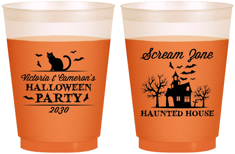 Custom Halloween 16 oz Color Changing Frosted Cups - Haunted House | 250071