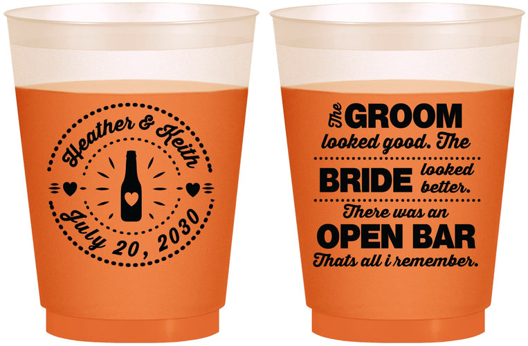 Custom Wedding 16 oz Color Changing Frosted Cups - Groom Bride Open Bar | 253