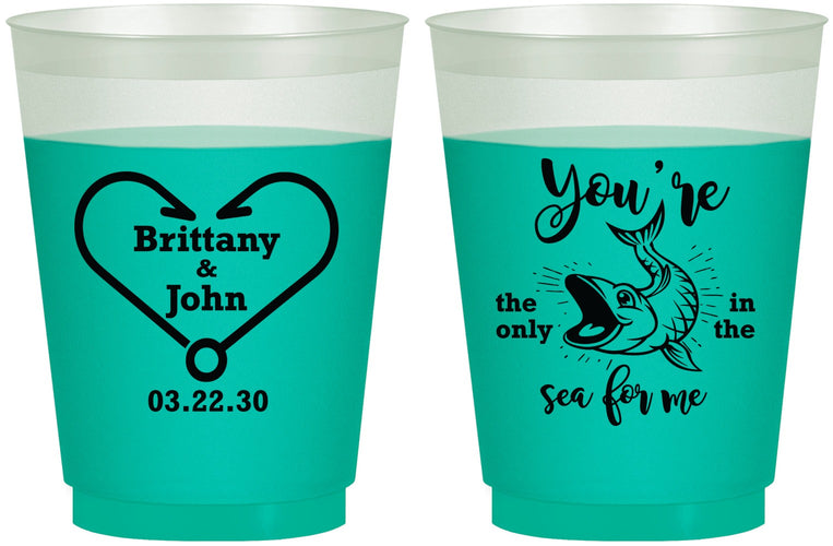Custom Wedding 16 oz Color Changing Frosted Cups - Fish In The Sea For Me | 254