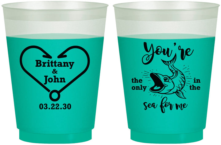 Custom Wedding 16 oz Color Changing Frosted Cups - Fish In The Sea For Me | 254