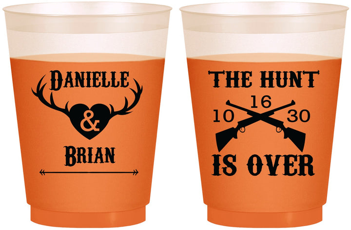 Custom Wedding 16 oz Color Changing Frosted Cups - The Hunt Is Ove | 258