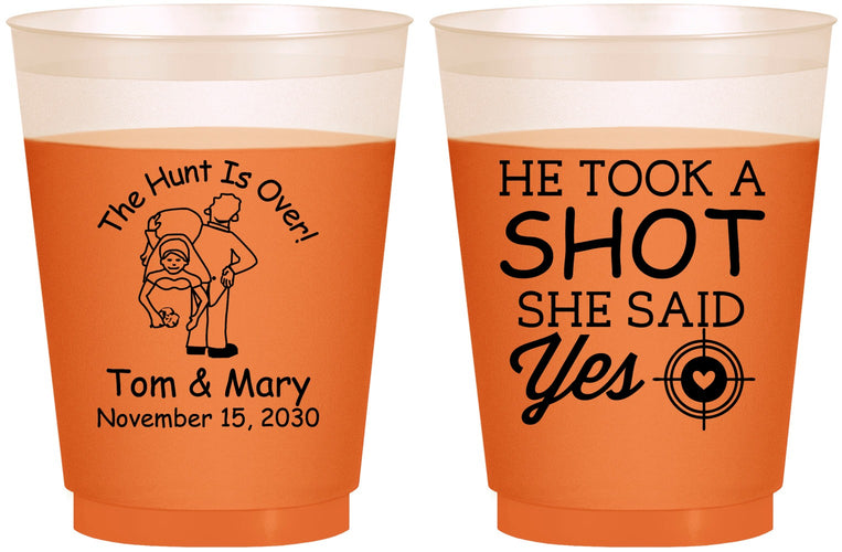 Custom Wedding 16 oz Color Changing Frosted Cups - He Took A Shot She Said Yes | 259
