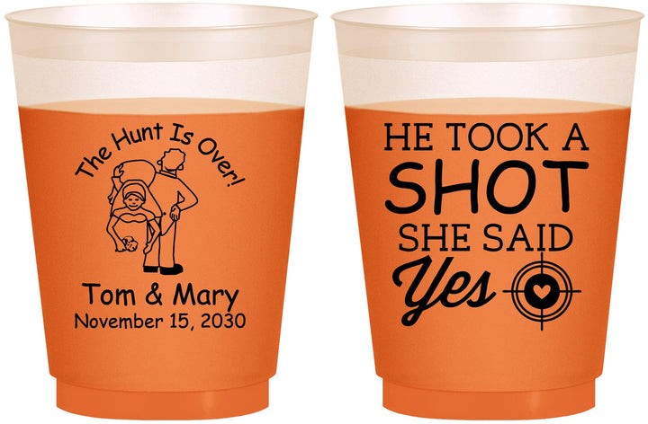Custom Wedding 16 oz Color Changing Frosted Cups - He Took A Shot She Said Yes | 259