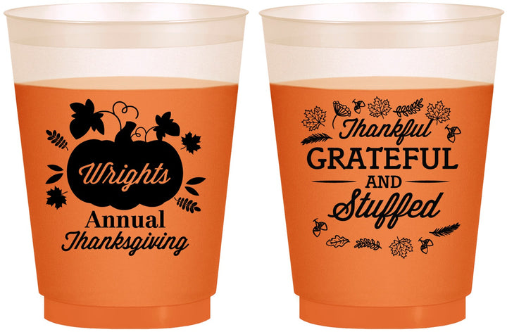 Custom Thanksgiving 16 oz Color Changing Frosted Cups - Grateful And Stuffed | 260000