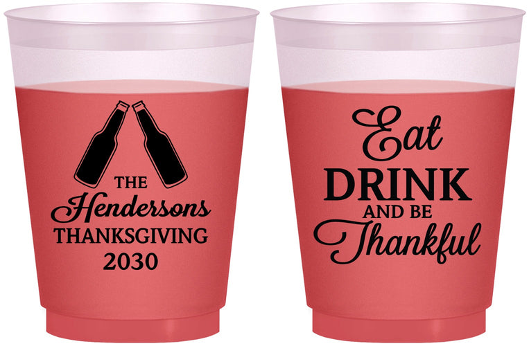 Custom Thanksgiving 16 oz Color Changing Frosted Cups - Eat Drink Thankful | 260001