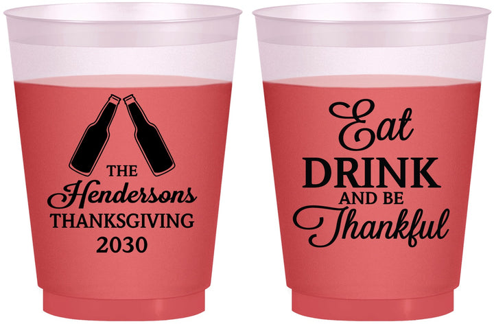Custom Thanksgiving 16 oz Color Changing Frosted Cups - Eat Drink Thankful | 260001