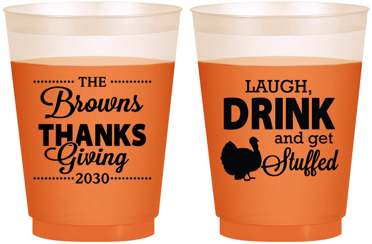 Custom Thanksgiving 16 oz Color Changing Frosted Cups - Laugh Drink Stuffed | 260007