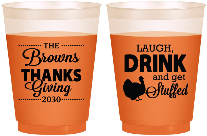 Custom Thanksgiving 16 oz Color Changing Frosted Cups - Laugh Drink Stuffed | 260007