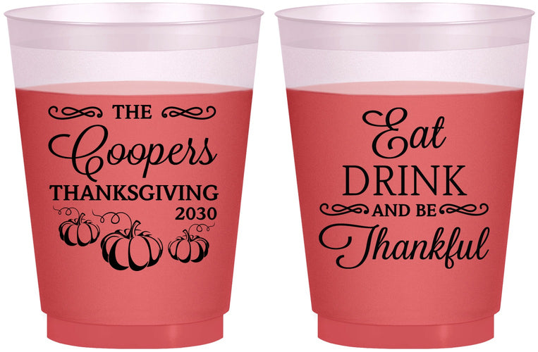 Custom Thanksgiving 16 oz Color Changing Frosted Cups - Eat Drink Thankful | 260009