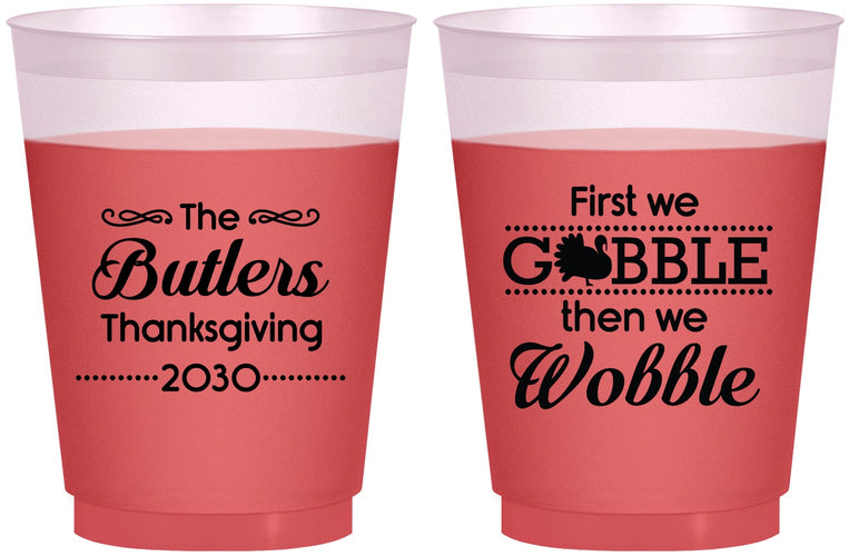 Custom Thanksgiving 16 oz Color Changing Frosted Cups - Gobble Til You Wobble | 260013