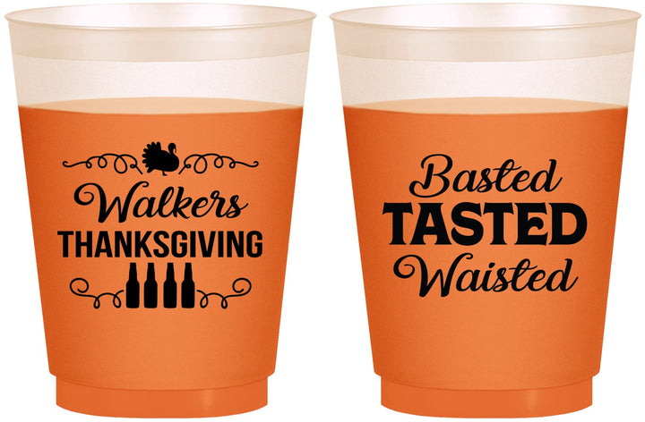 Custom Thanksgiving 16 oz Color Changing Frosted Cups - Basted Tasted Waisted | 260027
