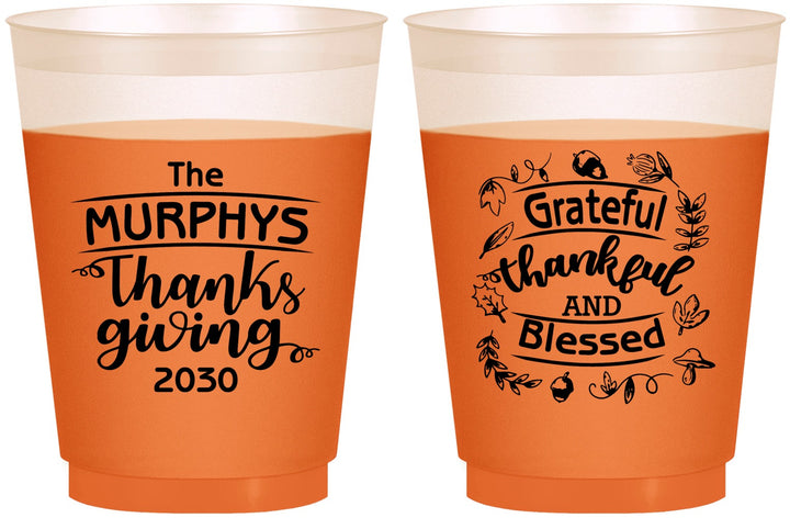 Custom Thanksgiving 16 oz Color Changing Frosted Cups - Grateful Blessed | 260028