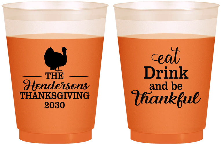Custom Thanksgiving 16 oz Color Changing Frosted Cups - Eat Drink Thankful | 260036
