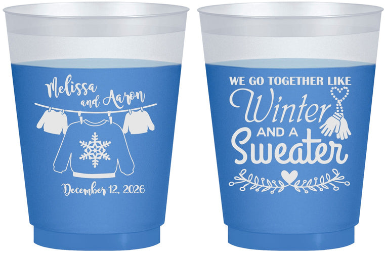 Custom Wedding 16 oz Color Changing Frosted Cups - Christmas Sweater | 265