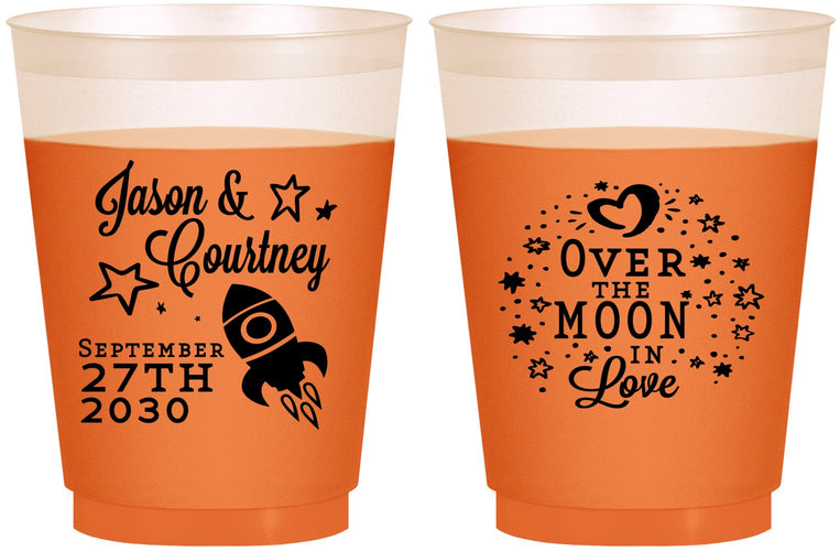 Custom Wedding 16 oz Color Changing Frosted Cups - Over The Moon In Love | 267