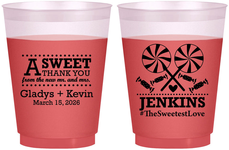 Custom Wedding 16 oz Color Changing Frosted Cups - Sweet Thank You | 269