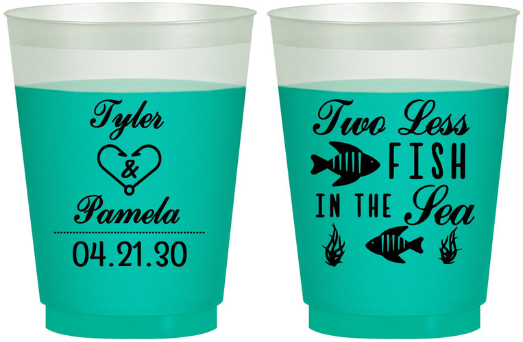 Custom Wedding 16 oz Color Changing Frosted Cups - Two Less Fish In The Sea | 270