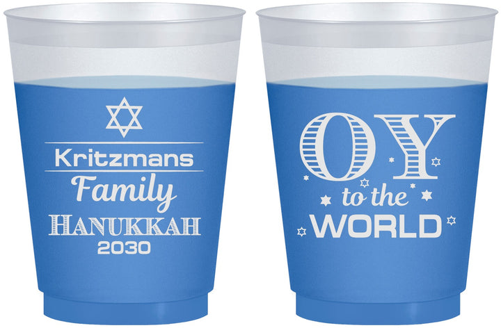 Custom Hanukkah 16 oz Color Changing Frosted Cups - Oy To The World | 270000