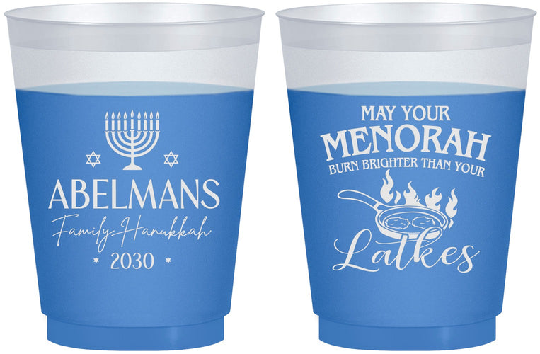 Custom Hanukkah 16 oz Color Changing Frosted Cups - Menorah Latkes | 270019
