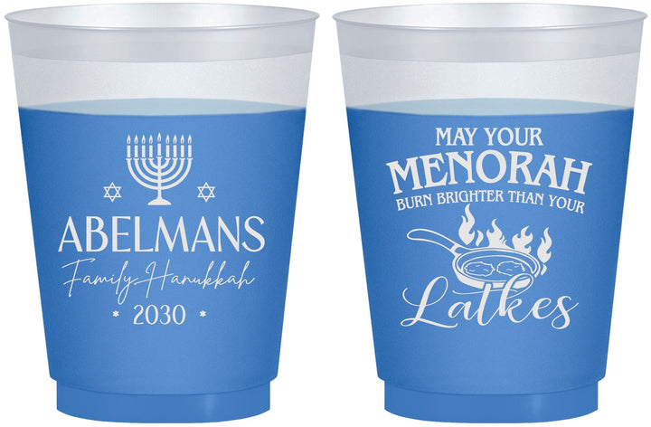 Custom Hanukkah 16 oz Color Changing Frosted Cups - Menorah Latkes | 270019