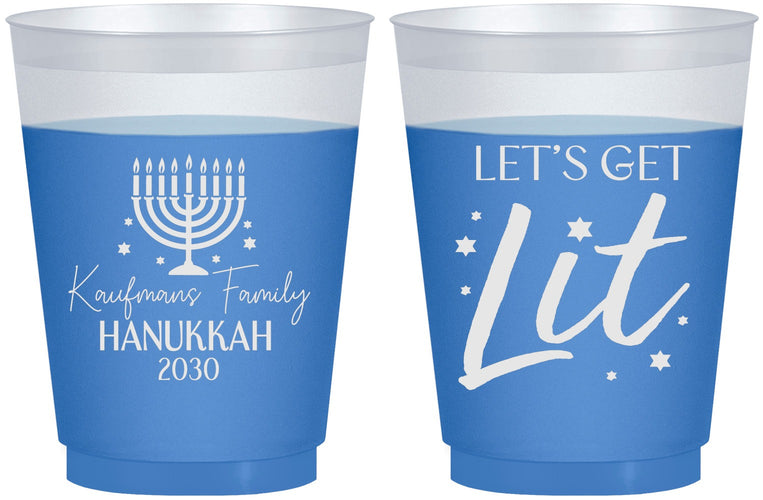 Custom Hanukkah 16 oz Color Changing Frosted Cups - Lets Get Lit | 270020