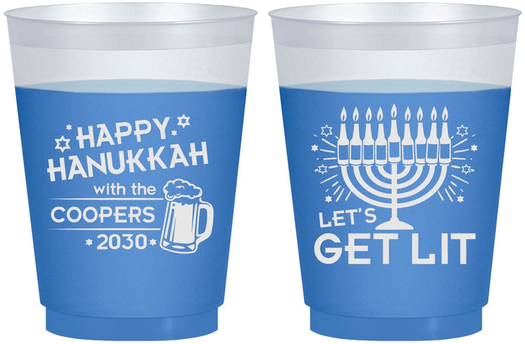 Custom Hanukkah 16 oz Color Changing Frosted Cups - Lets Get Lit | 270021