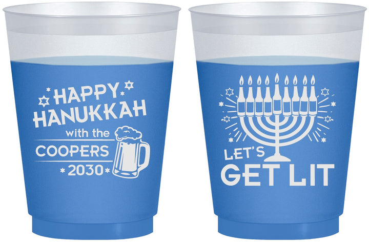 Custom Hanukkah 16 oz Color Changing Frosted Cups - Lets Get Lit | 270021