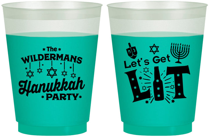 Custom Hanukkah 16 oz Color Changing Frosted Cups - Lets Get Lit | 270022